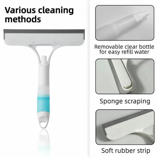 3-in-1 Spray Window Cleaner – Squeegee, Microfiber Scrubber & Mist Spray Glass Cleaning Tool for Windows, Mirrors & Car Windshields