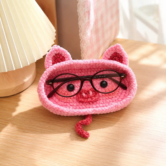 Handmade Crochet Animal Glasses Holder, Soft Plush Eyeglass Stand & Cute Desktop Tray