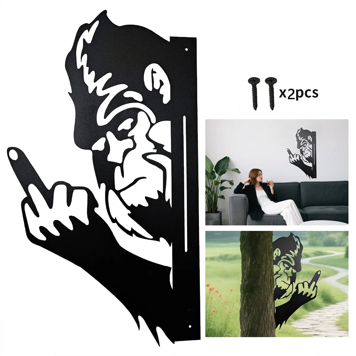 Weatherproof Iron Sasquatch Metal Sign, Funny Middle Finger Yard & Tree Decor, Farmhouse Gift
