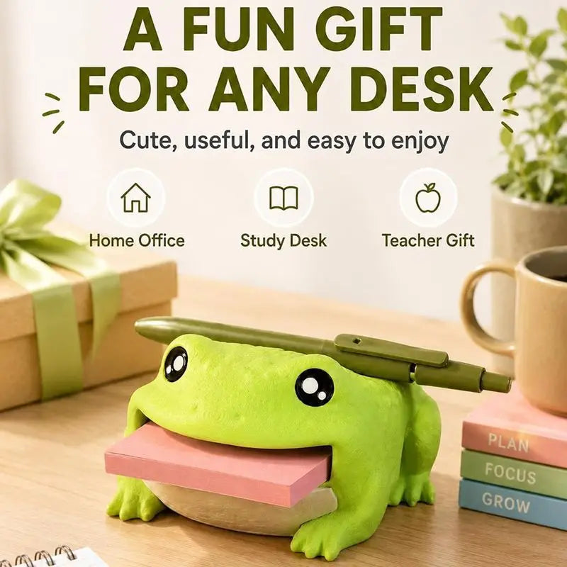 Cute Frog Desk Organizer – Sticky Note Holder with Pen Rest & 3 Writing Stencils
