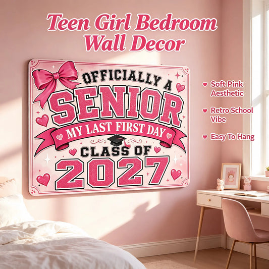 Class of 2027 Senior Metal Wall Art Sign, Retro Pink Graduation Decor, Back to School Photo Prop Poster, 8x12 Inch