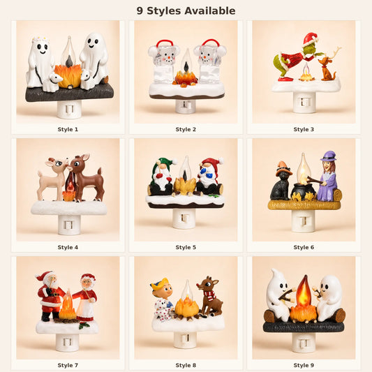 3D Flickering Campfire Plug-In Night Light, Cute Resin LED Holiday Decor for Bedroom & Hallway