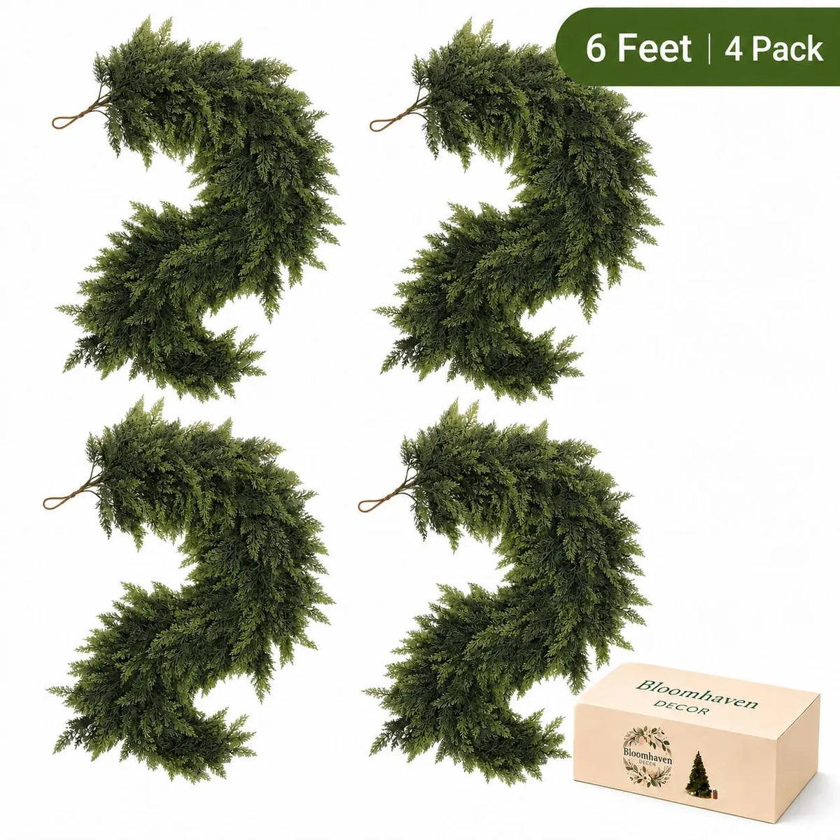 2-Pack 6 FT Artificial Cedar Garlands, Real-Touch Pine Greenery for Mantle, Wall & Holiday Decor