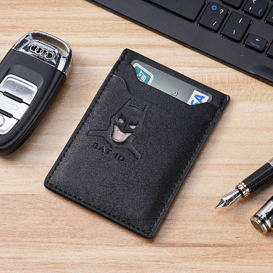 Men’s Bat-Inspired Leather Wallet, Eye Cutout Card Holder with Multiple Card Slots & ID Window
