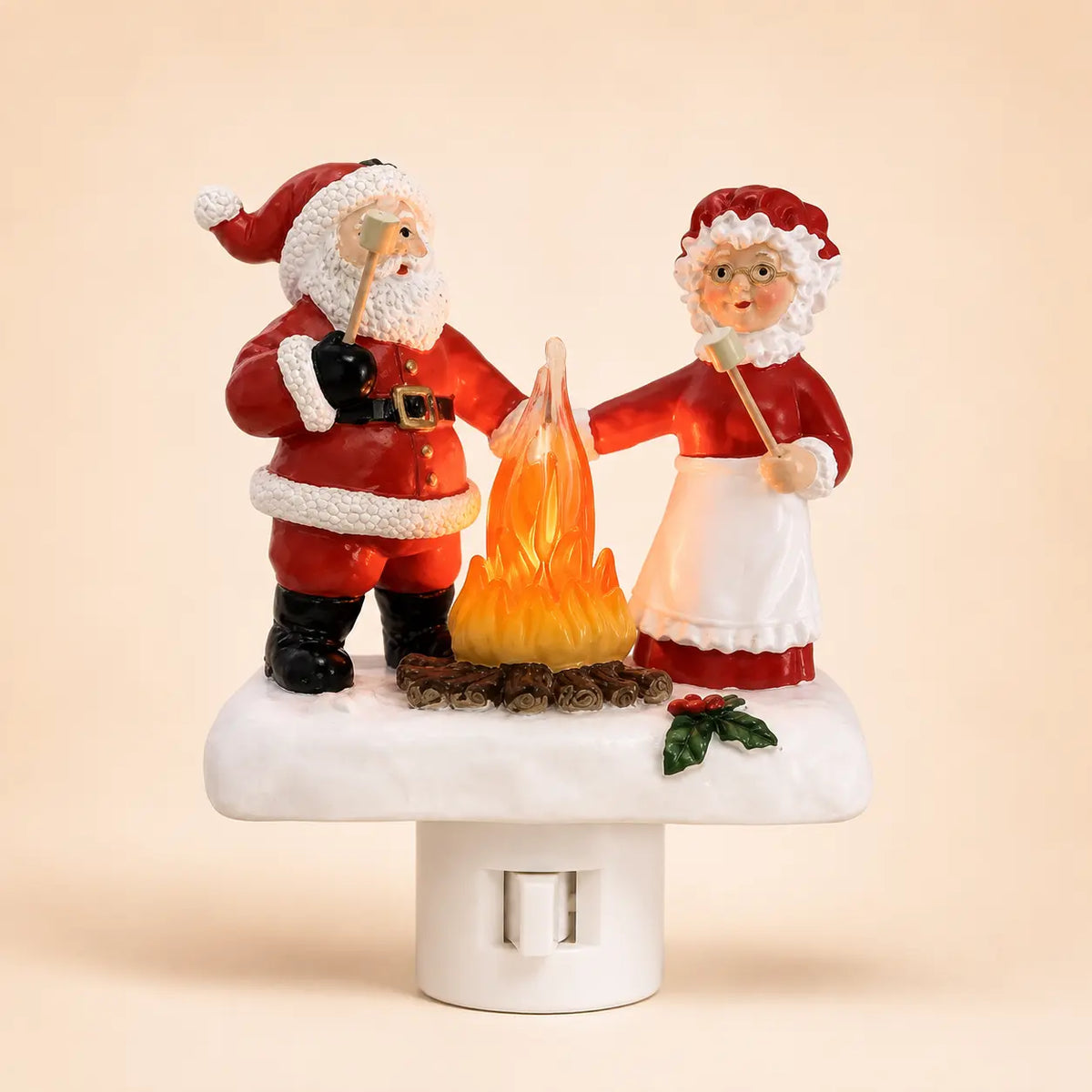 3D Flickering Campfire Plug-In Night Light, Cute Resin LED Holiday Decor for Bedroom & Hallway