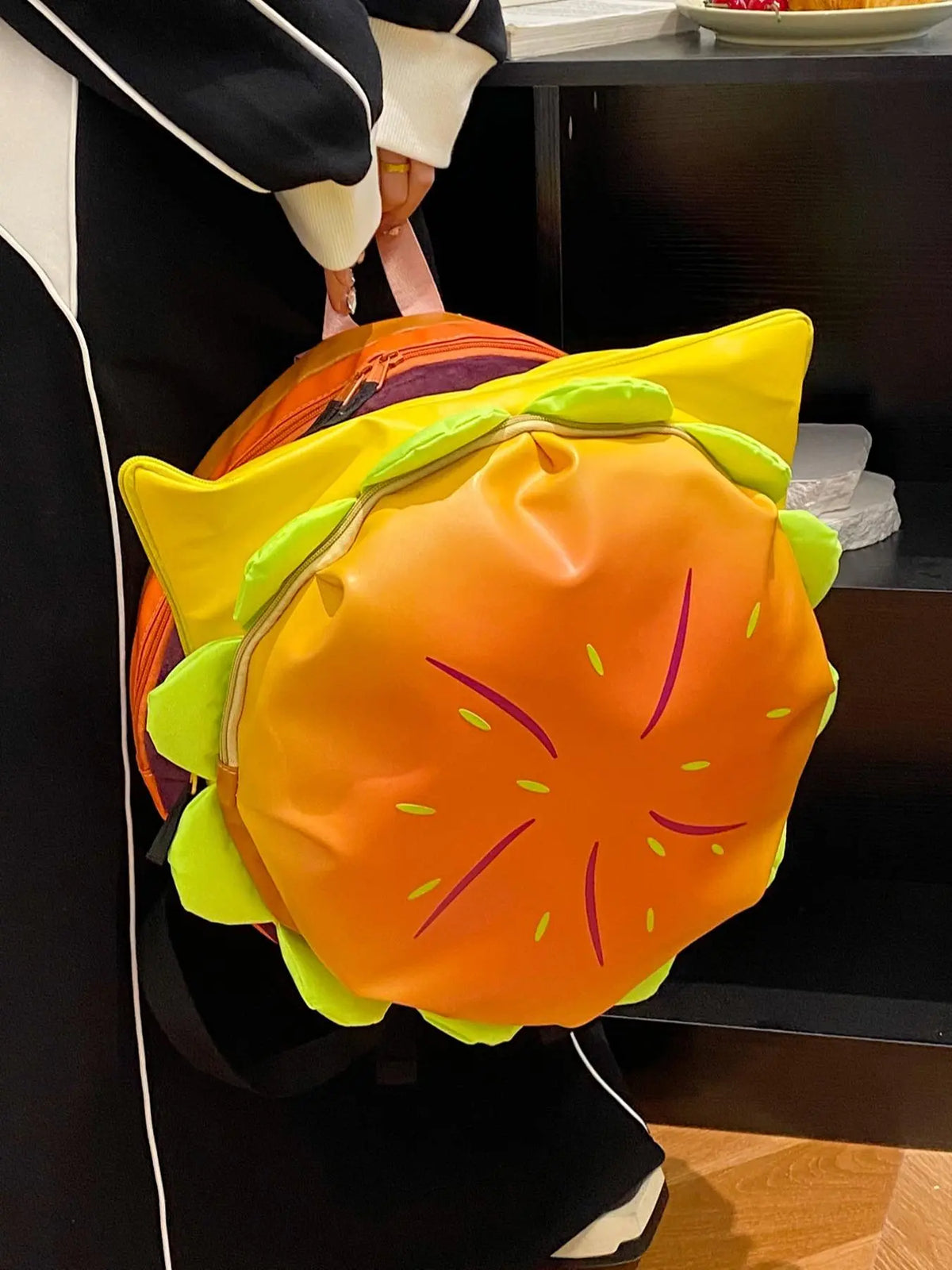 Women's Novelty Hamburger Backpack, Cute Large Capacity School Bag with Adjustable Straps