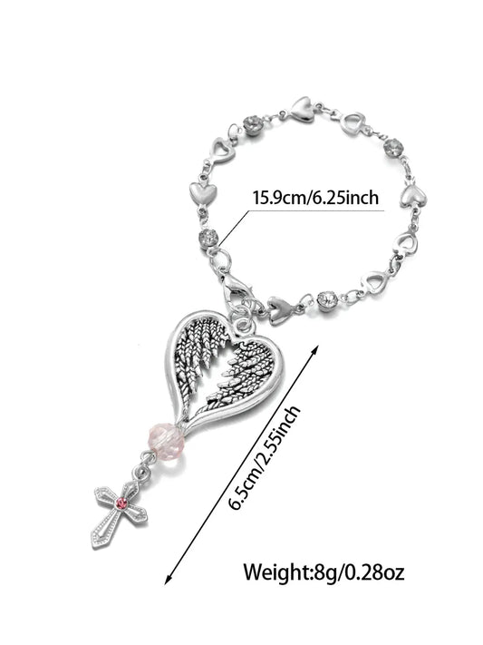 Feather Cross Car Hanging Ornament, Stylish Steering Wheel Chain & Interior Decoration