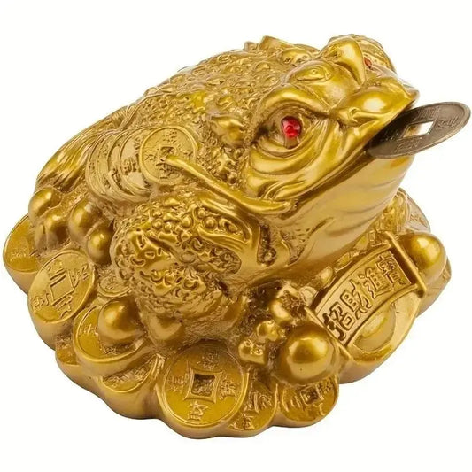 Solid Brass Lucky Money Frog Statue, Feng Shui Prosperity Decor for Home & Office