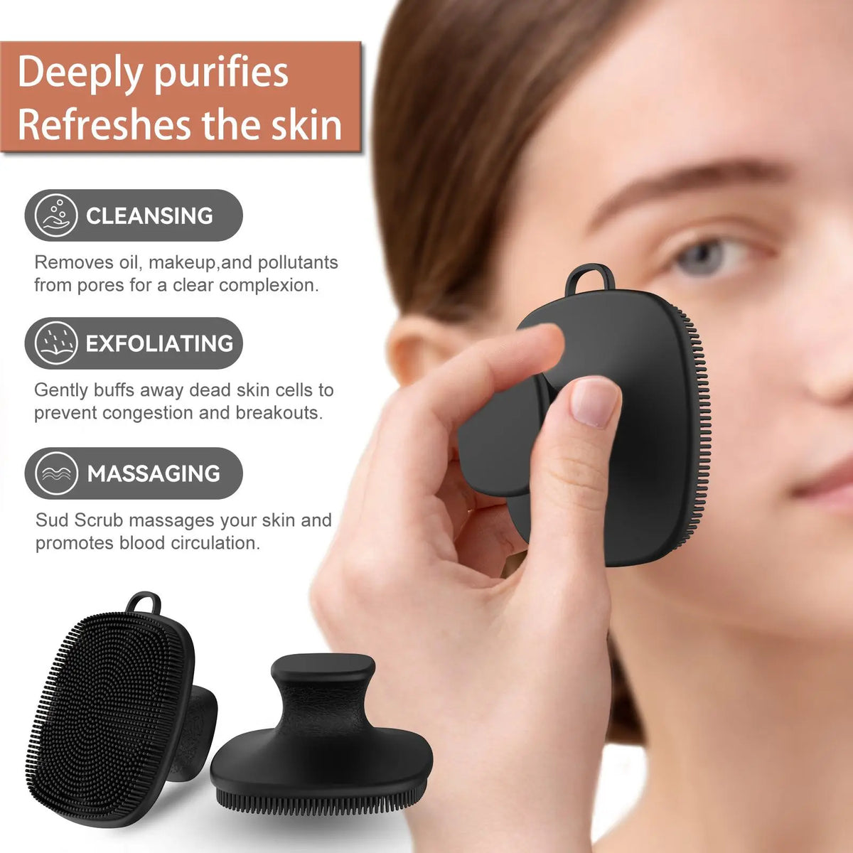 Silicone Bath Brush Set, Portable Non-slip Skin-friendly Face and Back Brush, Body Scrubber with Foot Scrubber, Exfoliating Bath Accessories, Body Care Tool
