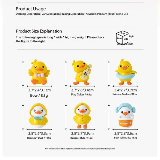 6PCS Yellow Duck Car Ornament Set with Raincoat, Cute Rearview Mirror & Interior Decor for Car, Home or Office