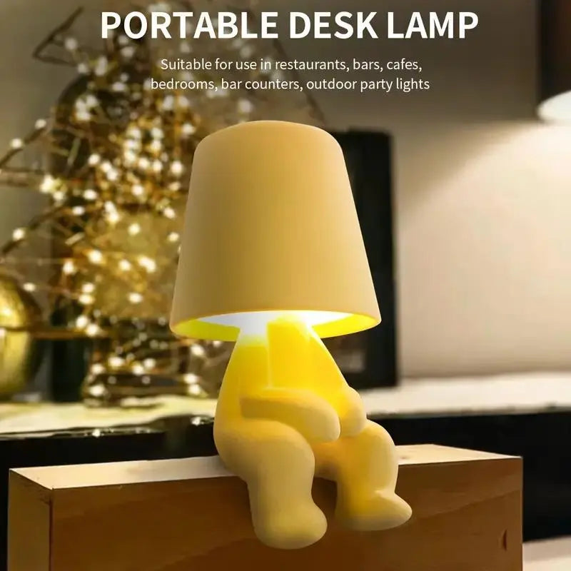 Touch Control Thinker Statue Table Lamp, 3-Way Dimmable LED Bedside Light with USB Port, Modern Bedroom & Home Decor