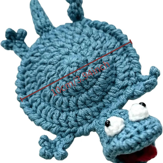 Hand-knitted Crochet Lizard Coaster | 3D Handcrafted Amigurumi Cup Mat | Artisan Home Décor