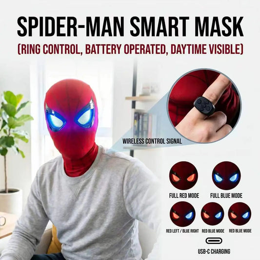 Cool Hero Mask - Remote Control Skin-friendly Red & Blue Lights - Perfect for Cosplay, Halloween, Festivals, Parties