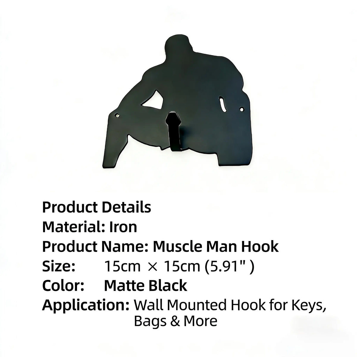 Black Metal Muscular Figure Wall Hook, Multi-Use Key Holder & Entryway Organizer, Unique Gift for Men
