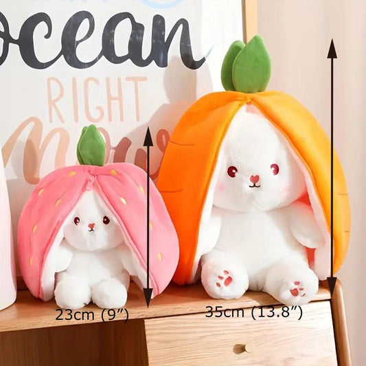 DASHING NOVA Reversible Strawberry Bunny Plush Toy, Soft Kawaii Transforming Hide-and-Seek Cuddly Stuffed Animal, Plushies for Birthday Gifts