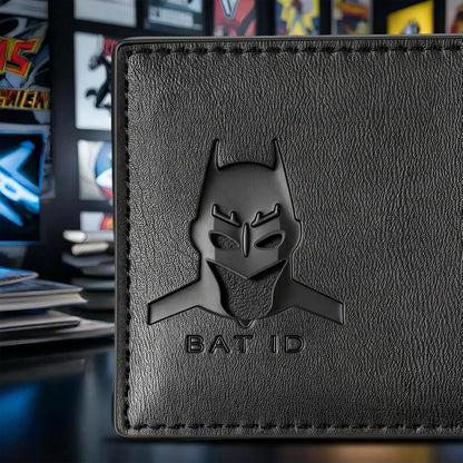 Men’s Bat-Inspired Leather Wallet, Eye Cutout Card Holder with Multiple Card Slots & ID Window