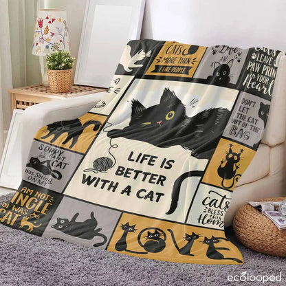 Halloween Cat Flannel Throw Blanket, Soft Warm Lightweight Paw Print Blanket for Cozy Home Decor