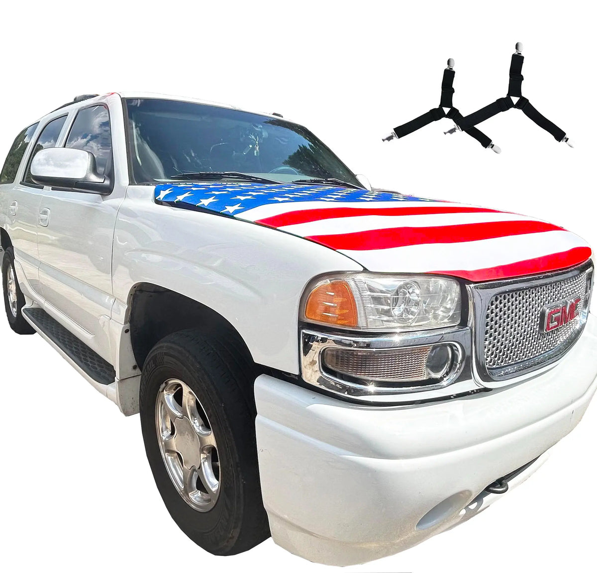 American Flag Car Hood Cover – Memorial & Independence Day Commemorative Edition with Dual Triangle Clips