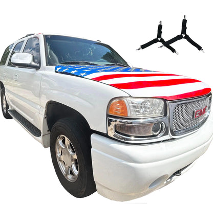 American Flag Car Hood Cover – Memorial & Independence Day Commemorative Edition with Dual Triangle Clips