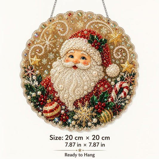DIY Diamond Painting Santa Ornament Kit, Shiny Gem Art Christmas Tree Decoration