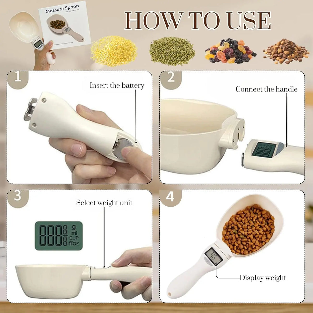 Digital Measuring Spoon Scale, Electronic Kitchen Scoop for Cooking, Baking & Pet Food
