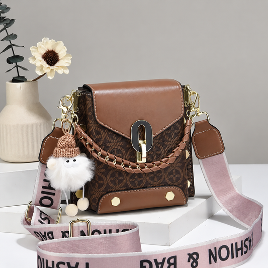 🖤👜 Women’s Cute Checkered Mini Crossbody Bag, Nylon Purse with Pom Pom Charm & Adjustable Strap ✨🎒