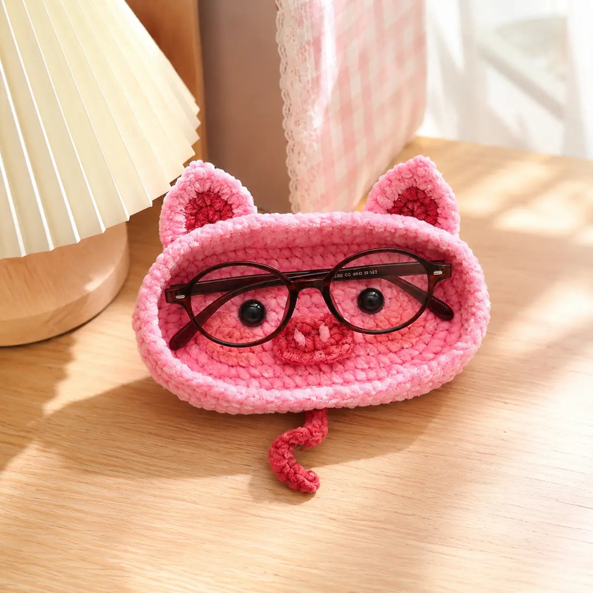 Handmade Crochet Animal Glasses Holder, Soft Plush Eyeglass Stand & Cute Desktop Tray