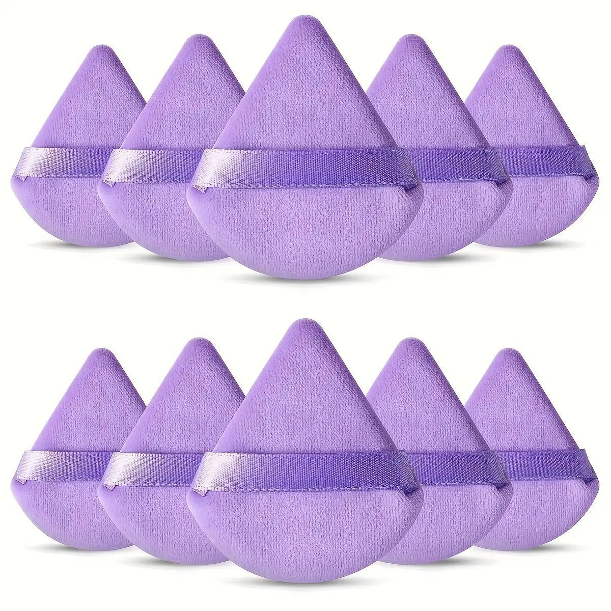 10-Pack Reusable Triangle Powder Puffs, Soft Plush Makeup Sponges for Face Powder