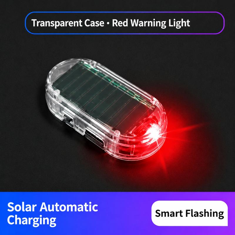 Solar Powered Car Alarm LED Light, Fake Security Warning Flasher, No-Wiring Auto Anti-Theft Decor