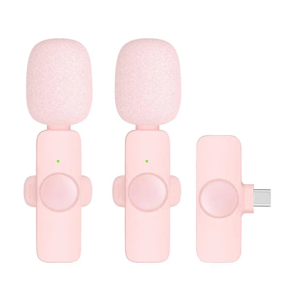 Pink Wireless Lavalier Microphone  for iPhone/Android, Noise Cancelling Mini Lapel Mic for Vlogging & Interview