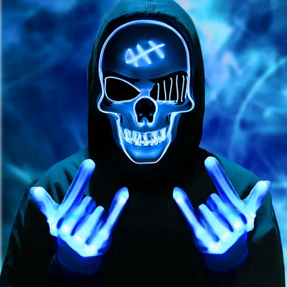 Halloween LED Skull Mask & Gloves Set – Light-Up Skeleton Cosplay Accessories for Costume Parties & Spooky Events