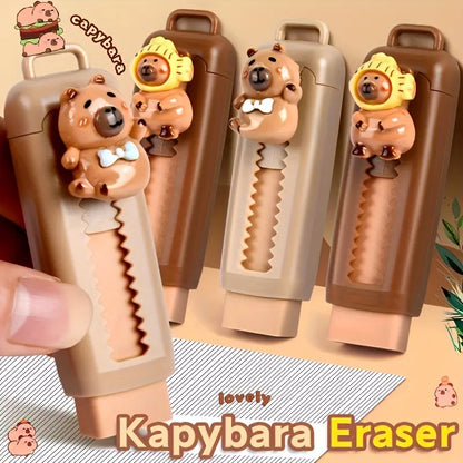 Cute Capybara Retractable Eraser, Push-Pop Animal Stationery for School & Office