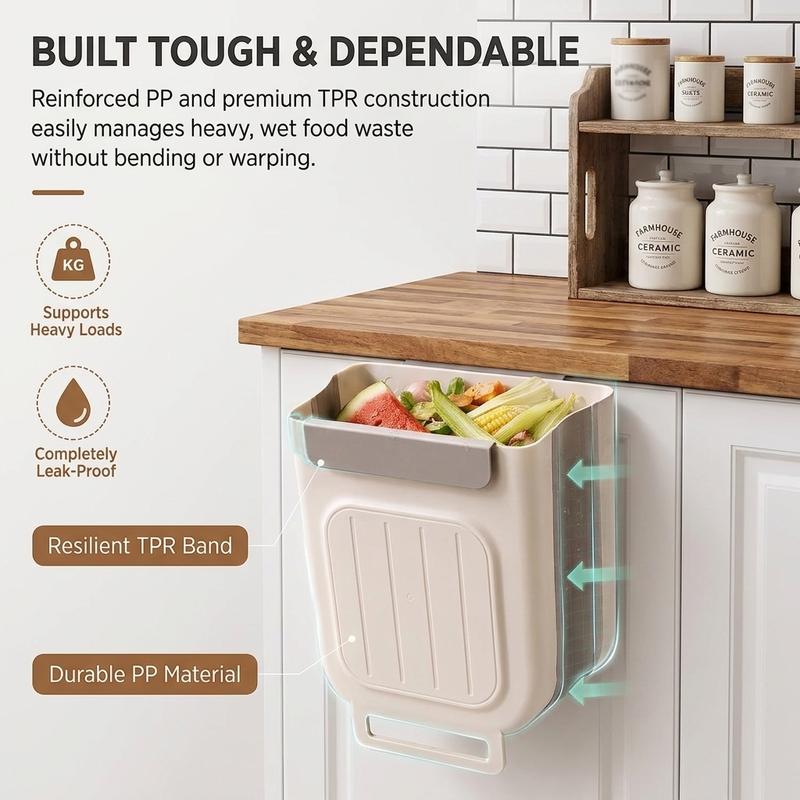 🗑️ Hanging Kitchen Trash Can, Space-Saving Cabinet Door Waste Bin for Food Scraps & Small Spaces