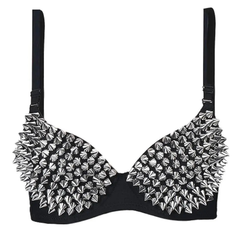 🖤 Women’s Steampunk Bra Top, Studded Nylon Festival & Cosplay Wear ⚙️✨