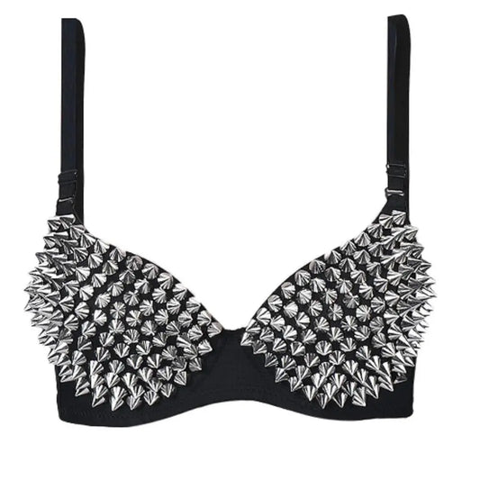 🖤 Women’s Steampunk Bra Top, Studded Nylon Festival & Cosplay Wear ⚙️✨