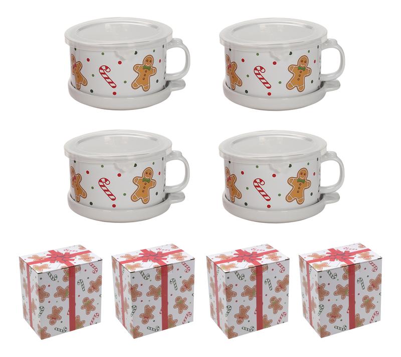 Set of 4 25-oz Halloween Mug Meals with Lids & Gift Boxes, Spooky Seasonal Drinkware & Gift Set