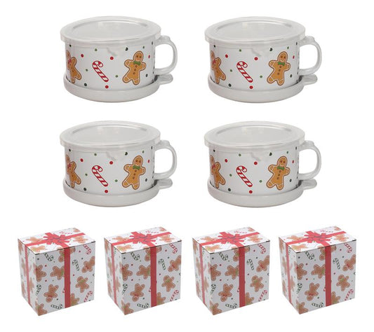 Set of 4 25-oz Halloween Mug Meals with Lids & Gift Boxes, Spooky Seasonal Drinkware & Gift Set