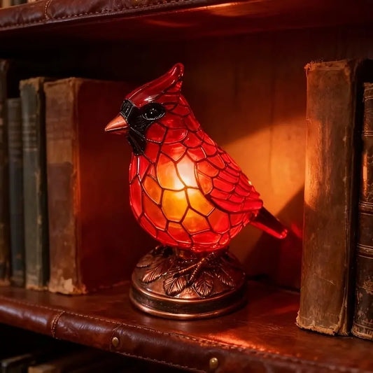 Red Cardinal Stained Glass Style Night Light Lamp – Resin Bird Table Lamp for Home Decor & Gifts