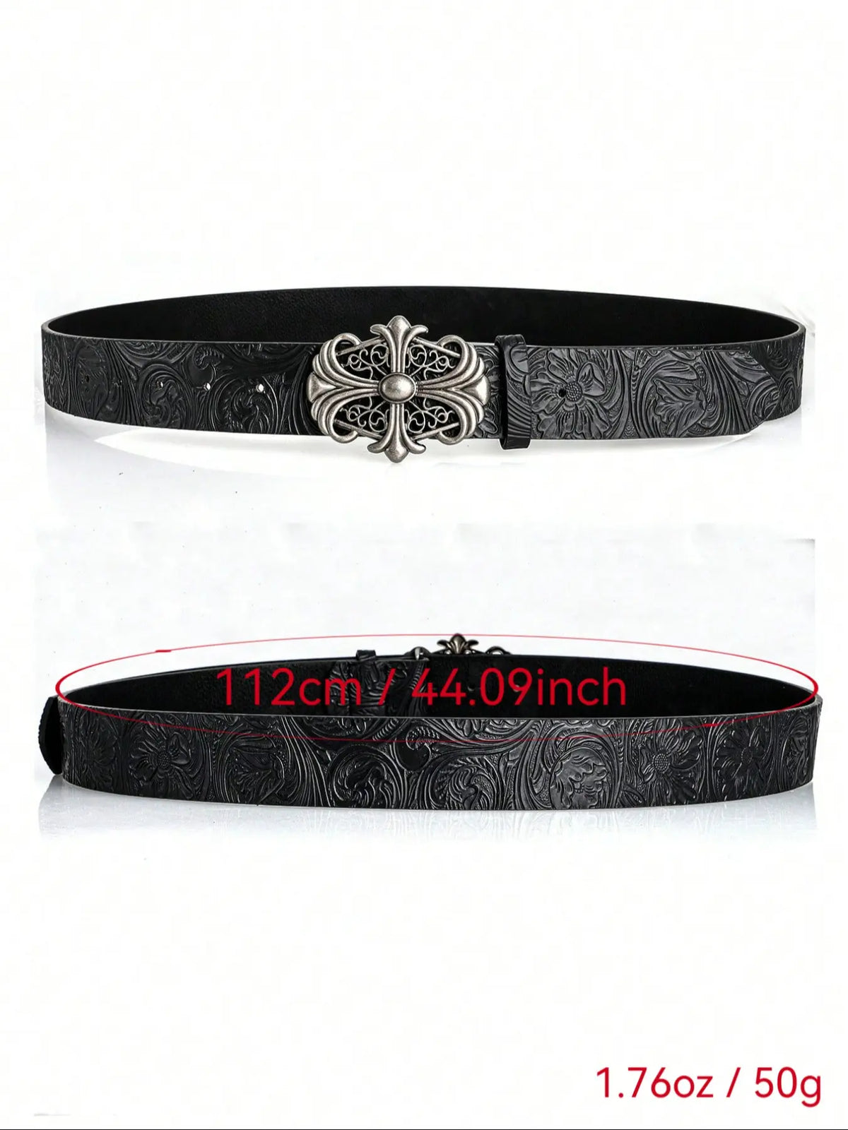 Boho Faux Leather Western Belt with Cross Buckle, Gothic Cowboy Belt for Men & Women