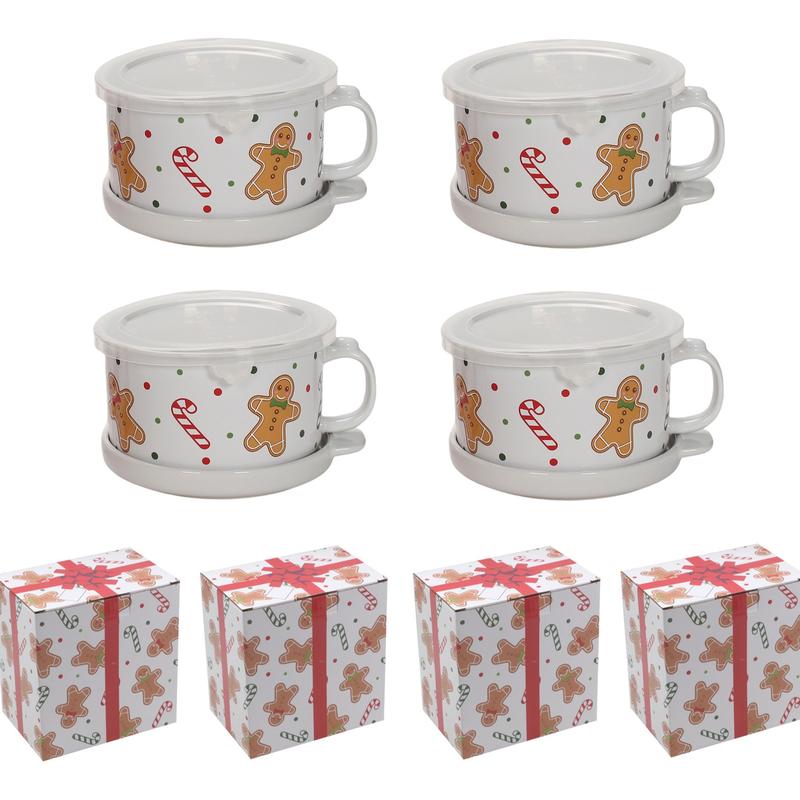 Set of 4 25-oz Halloween Mug Meals with Lids & Gift Boxes, Spooky Seasonal Drinkware & Gift Set