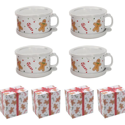 Set of 4 25-oz Halloween Mug Meals with Lids & Gift Boxes, Spooky Seasonal Drinkware & Gift Set