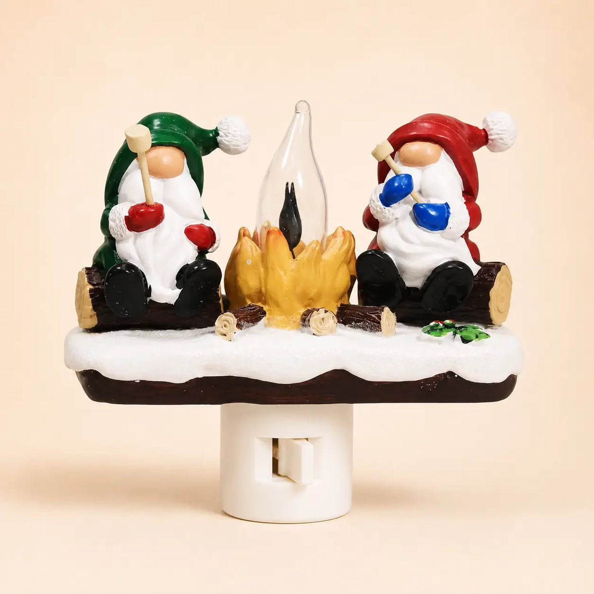 3D Flickering Campfire Plug-In Night Light, Cute Resin LED Holiday Decor for Bedroom & Hallway
