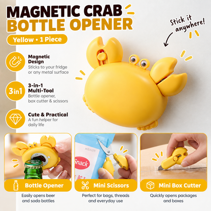 3-in-1 multifunctional crab bottle opener, fridge magnet, box cutter, cartoon portable magnetic scissors