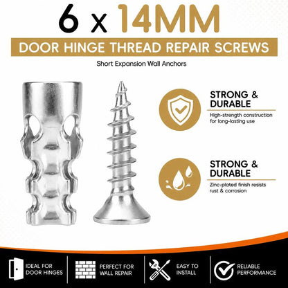 6x14mm Short Expansion Screws, 30/60 Pack Door Hinge & Cabinet Thread Repair Anchors