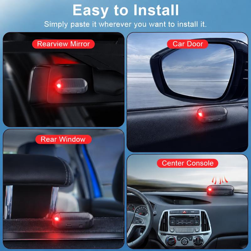 Solar Powered Car Alarm LED Light, Fake Security Warning Flasher, No-Wiring Auto Anti-Theft Decor
