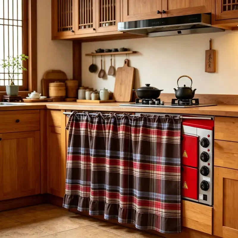 Christmas Oven Curtain Stove Cover, Festive Farmhouse Appliance Skirt with Ruffle Bows & Splatter Guard