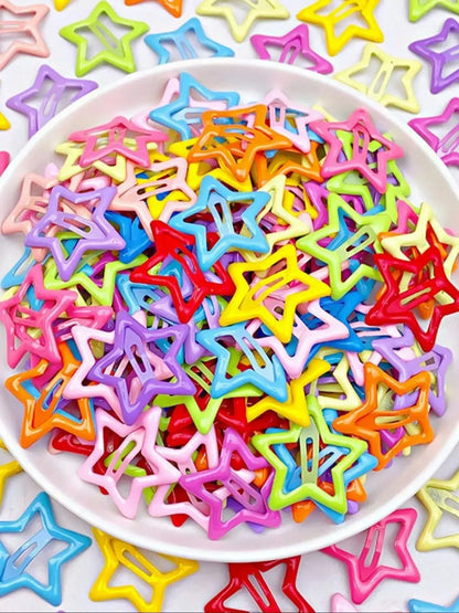 🎀 30-Piece Random Colorful Dopamine Hair Clip Set, Star Design Cute Hair Accessories for Girls, Princess Style Clips for Daily Wear ✨🌈
