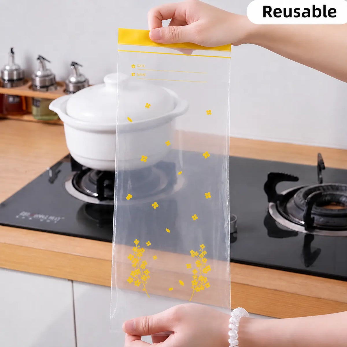 Reusable Double-Seal Airtight Food Storage Bags, Thick Food-Grade Plastic Bags for Kitchen & Refrigerator Organization