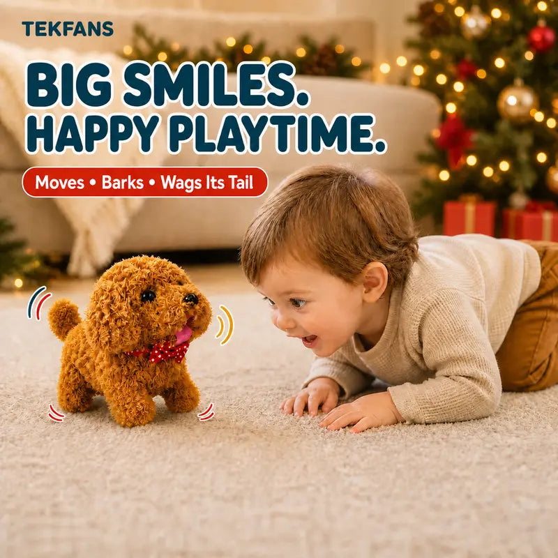 1pc Realistic Robotic Puppy Plush Toy, Interactive Walking, Barking & Tail-Wagging Dog, Cute Christmas & Birthday Gift