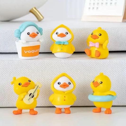 6PCS Yellow Duck Car Ornament Set with Raincoat, Cute Rearview Mirror & Interior Decor for Car, Home or Office